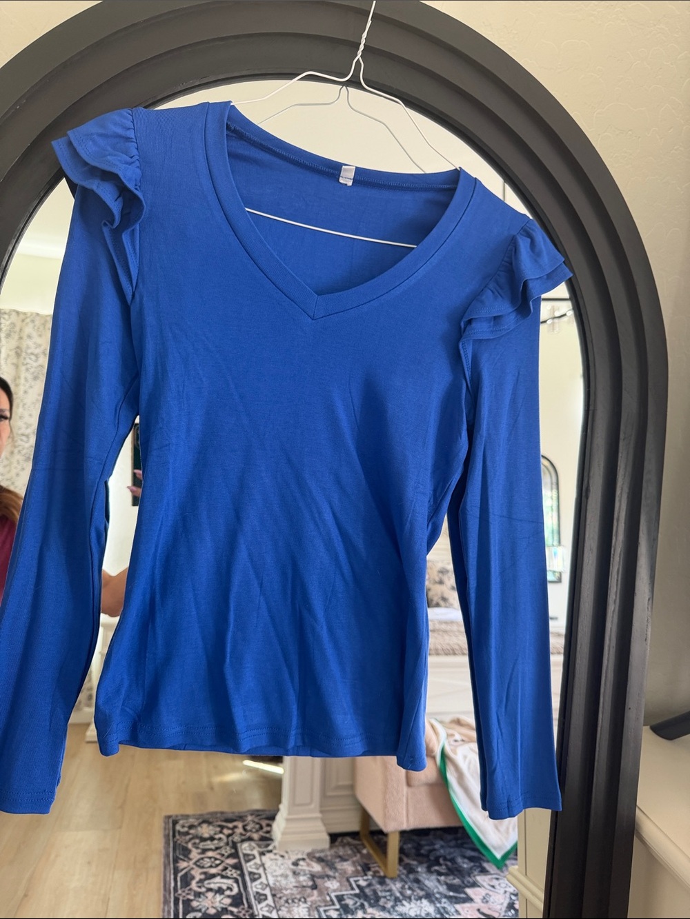 Women’s V-Neck Ruffle Shoulder Top - Blue